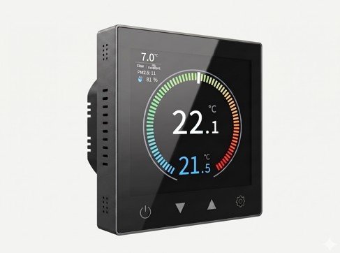 Rayotec ColourSense Wi-Fi Thermostat — black touchscreen unit
